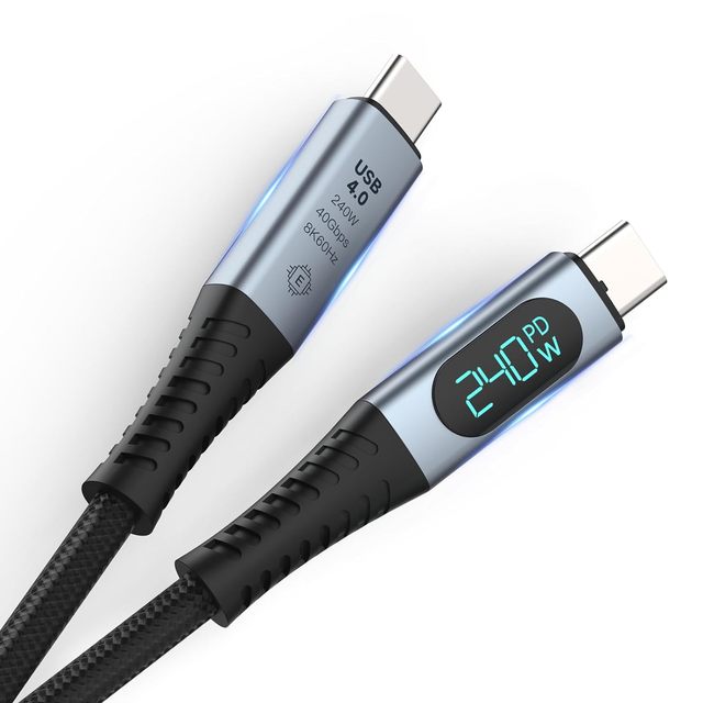 LED Display Port Data Cable Charger 240w Braided Pd BIo 5A Fast Charging Type-c to Type-c Digital Usb C With Led for for Macbook