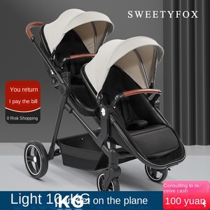 Cochecito doble ligero para gemelos y <span class=keywords><strong>carro</strong></span> de tela <span class=keywords><strong>plegable</strong></span> para segundo hijo con material de lino portátil grande y pequeño tesoro - Product Image 2