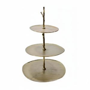 Metal Aluminum 3 Tier Cake Stand Leaf Design Round Shape Antique Finish 14X14X22 Inch Wedding <b>Bakeware</b> Items - Product Image 1