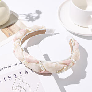 عصابة رأس شبكية مزينة باللؤلؤ على شكل زهور، إكسسوار شعر راقي للنساء - Product Image 2