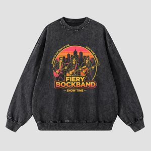 Felpa girocollo da uomo lavata effetto vintage con stampa <span class=keywords><strong>band</strong></span> <span class=keywords><strong>rock</strong></span> e chitarra, 100% cotone, unisex, oversize, stile retrò streetwear, pullover - Product Image 5
