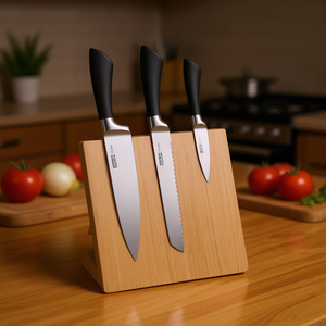 KESPER <b>Knife</b> Block <b>Set</b> With 3 Stainless Steel <b>Knives</b> Bamboo Stand - Product Image 3