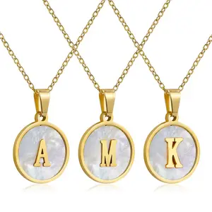 Initial wholesale custom white black pearl shell pendant 26 alphabet letter necklace for women