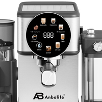 Cafetera Espresso Compacta y Silenciosa Anbolife de 20 Bares con Molinillo Integrado, Filtro Doble de Acero Inoxidable, Protección Contra Sobrecalentamiento y Sobrepresión