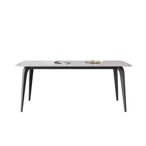 Ensemble table et chaises de salle à manger minimaliste italien moderne, plateau de table en quartz de luxe léger, rectangulaire, en marbre, pour la maison, l'appartement, le salon - Product Image 5