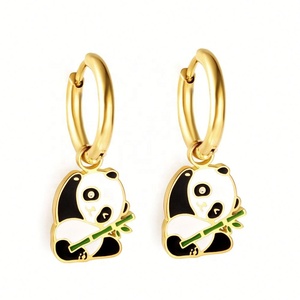 Boucles d'oreilles pendantes personnalisées pour enfants, motifs Panda, Dinosaure, Mouton, en acier inoxydable plaqué or, bijoux fantaisie, boucles d'oreilles créoles pendantes animales mignonnes - Product Image 5