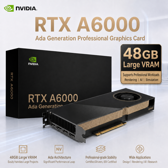 New GPU for Nvidia Rtx6000 Ada 48GB Gddr6 RT Core 75.4T 768GB/s448bit 300W Graphics Card for Desktop Computer Workstation Server