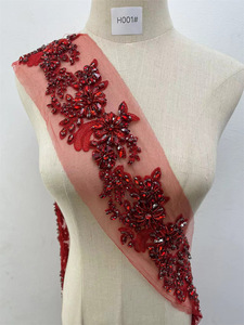<strong>Crystal</strong> Flat Back Stretch Embroidered Patch with Sequin Floral Applique Rhinestone <strong>Beads</strong> for Corset Bodice Sew-On Fabric Trims - Product Image 2