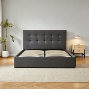 Letto Moderno Imbottito con Contenitore Idraulico, Testiera Trapuntata in Tessuto Grigio Scuro, Misura King/Queen - Product Image 5