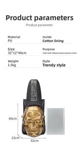 クールなスカルデザイン屋外バックパックPUレザーナイロン裏地付きジッパー留め式スタイリッシュでファッショナブルなパーソナリティスタイル - Product Image 4