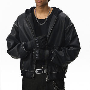 في المخزون جاهزة للشحن ملابس الشارع بالجملة ODM فارغة Boxy جلد مغسول سترة بغطاء رأس مع تصميم خليط بالأسى - Product Image 2