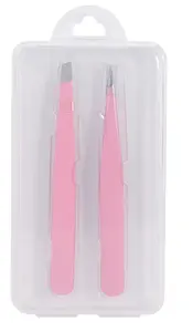 Customized Cosmetic Tweezer 2pcs 4pcs Black Pink Slanted Pointed Eyelash Eyebrow Tweezers Set With Case