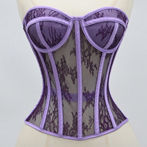 Top <span class=keywords><strong>Corsetto</strong></span> Modellante FancyShape con Pizzo e Rete, Bustier <span class=keywords><strong>Push</strong></span>-<span class=keywords><strong>up</strong></span> in Spandex/Nylon per Feste - Product Image 5