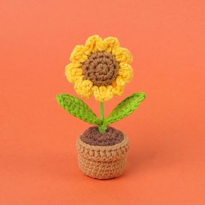 Bouquet en tricot doux fait main, cœur tissé pour tournesol, fil de laine, <span class=keywords><strong>crochet</strong></span> en coton, plante en pot, textile et artisanat - Product Image 2