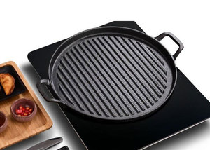 T029 주철 그릴 팬 12.4 인치 철판 팬 듀얼 핸들 주철 프라이팬 바베큐 그릴 라운드 구이 팬 모든 스토브 상단 - Product Image 3