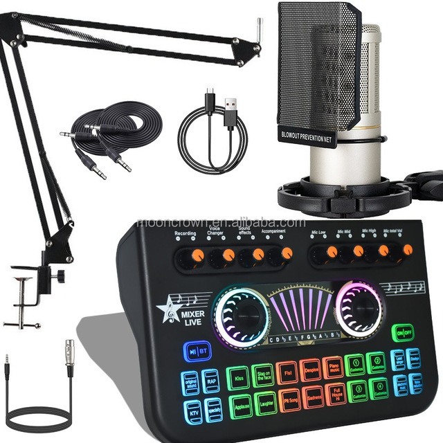 USB X3 Mixer Professional Studio Condenser Mic Live Podcast Equipment SoundCard Karaoke Recording Microphone Sound Card Set