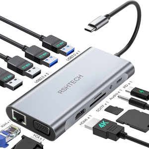 <span class=keywords><strong>RSHTECH</strong></span> 11 en 1 Hub Usb C Multiport Adaptateur HDTV 4H 30Hz 4 USB 3.0 Hub 3.5mm Aux 11 Port Dock Station pour ordinateur portable Splitter - Product Image 3