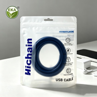 Sac d'emballage pour câble USB en plastique transparent givré avec fermeture éclair et fenêtre, personnalisé avec logo imprimé, en PPWR REACH, avec trou de suspension