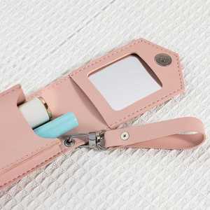 Personalized Mini Leather <b>Lipstick</b> <b>Case</b> with <b>Mirror</b>, Custom Small Lip Gloss Holder Pouch, Cosmetics Purse Organizer Sleeve - Product Image 4