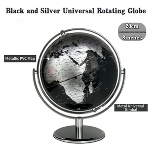 Globo Terráqueo Metálico Moderno Negro y Plateado de 8 Pulgadas (20 cm) con Soporte Universal, Decoración para Oficina y Hogar, Educación Geográfica - Product Image 2