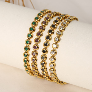 Bracelet tennis en acier inoxydable 316, perles incrustées, chaîne fine minimaliste, étanche, anti-décoloration, empilable, bijou quotidien - Product Image 1