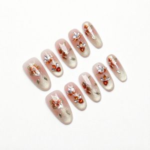 Ongles à presser faits main français, couvrance totale, haut de gamme, élégants, crémeux, doux, effet peau claire, finition amande carrée, en ABS - Product Image 1