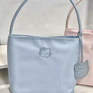Sac de shopping Kawaii Blue Cat avec fermeture éclair, sac fourre-tout portable de mode <span class=keywords><strong>coréenne</strong></span>, charme japonais mignon, cadeaux écologiques - Product Image 3