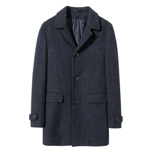 Top Quality <strong>Men's</strong> Navy Melange Fashion Woolen Warm Longer Padding <strong>Coat</strong> <strong>Pea</strong> <strong>Coat</strong> Could Custom - Product Image 3