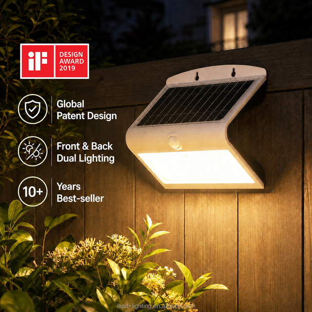 Global Patented Solar Wall Light with Motion Detective Sensor Outdoor IP65 Waterproof Lamp for Wholesale Residential Projects