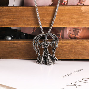 Collier pendentif ailes d'ange en acier inoxydable, personnage de dessin animé argenté, bijoux de mode pour hommes SP1118 - Product Image 2