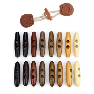 Trou unique 2 trous 2.5cm 7cm bouton à bascule en bois brun de couleur naturelle de haute qualité pour manteau