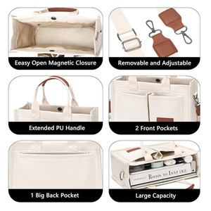 Sacs fourre-tout en toile personnalisés avec logo pour femmes, avec bouton ou fermeture éclair, pour le travail, l'université, les courses, <span class=keywords><strong>sac</strong></span> à bandoulière en toile pour enseignants et infirmières - Product Image 2