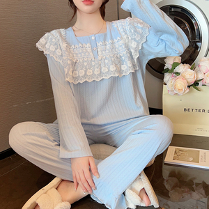 Set 100% in maglia di <span class=keywords><strong>cotone</strong></span> lungo <span class=keywords><strong>da</strong></span> donna pigiama <span class=keywords><strong>da</strong></span> <span class=keywords><strong>notte</strong></span> stampato pigiama Mujer con scollo quadrato pigiama <span class=keywords><strong>da</strong></span> donna - Product Image 2