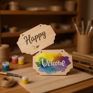 แผ่นไม้เปล่าสำหรับงานฝีมือ ป้ายไม้แขวน ผลิตในจีน อุปกรณ์งานฝีมือทำมือ - Product Image 2