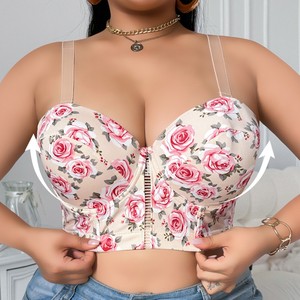 Reggiseno <span class=keywords><strong>imbottito</strong></span> quotidiano in maglia traspirante con stampa floreale di grandi dimensioni da donna con spalline rimovibili con ferretto - Product Image 5