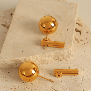 Stud Earrings Ball Shape Gold Plated 18k <b>Titanium</b> Steel Geometric Design Fashion Jewelry - Product Image 2