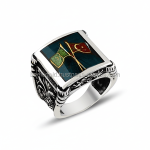 925K Sterling <b>Silver</b> Turkish Flag Blue Enamel <b>Men</b> <b>Ring</b> - Product Image 2