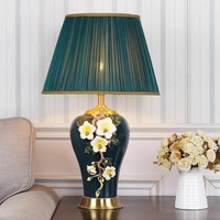 Lámpara de Mesa de Cerámica Verde Moderna, Lámpara de Escritorio LED de Diseño para Sala de Estar, Dormitorio, Hotel, Restaurante, Iluminación Decorativa