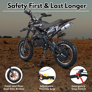 En Stock, Motocicleta Todoterreno de Gasolina para Niños de 49 cc, Velocidad Máxima de hasta 40 km/h, Motocicleta Negra Todoterreno para Entrega Local en EE. UU. - Product Image 3