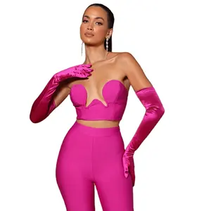 23 nouveau style de tricot col en V sexy femmes manches couverture soutien-gorge pantalon ensemble 3 pièces costume pantalon serré ensemble pour cocktail banquet club