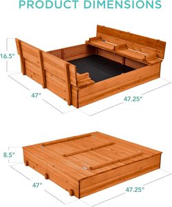 Children Wooden Sandbox for 2 to 4 Years Old Kids Outdoor Sandpits with Double Seats Bottom <b>Liner</b> - Product Image 2