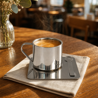 Ensemble de tasses à espresso en acier inoxydable 170 ml avec logo personnalisé, contrôle qualité manuel à 100 %, tasse à café à double paroi, service complet en usine