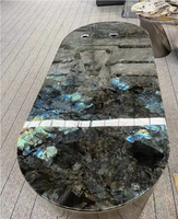 Table en granit bleu de Lemuria du Brésil de luxe, polie, ronde et rectangulaire, adaptée au salon