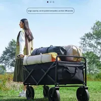 Chariot de camping pliable d'extérieur, chariot de pique-nique, remorque de camping à quatre roues, capacité 150L, chariot de courses pour marché nocturne et rangement