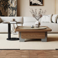 Ensemble de tables basses en bois vintage de luxe léger, table centrale carrée classique et moderne, meubles de salon écologiques avec rangement