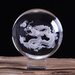 Neue Miniatur Figur Kugel Kugel Laser gravierte Kristall Craft Globe mit Basis Home Decoration 6 cm 8cm 3D Kristall kugel mit Drachen - Product Image 3