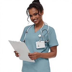 Ensemble de tenue médicale unisexe bleu clair, haut à col en V et manches courtes, pantalon jogger avec poches, BNSB SPORTS, polyester, détection d'aiguilles, hôpital - Product Image 3