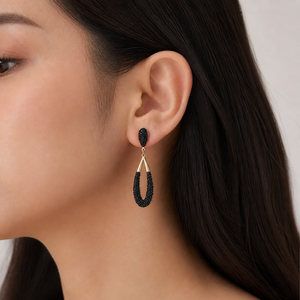 Boucles d'oreilles pendantes ouvertes en zircone noire plaquées or 14 carats, boucles d'oreilles pendantes imposantes en acier inoxydable, 44 mm - Product Image 5