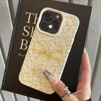 Casing HP INS Yellow Bow untuk iPhone 14 15 16 17 Pro Max, Pelindung Anti Benturan Kulit Coque, Penutup Belakang Lembut Funda