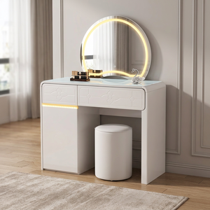 Modern <b>Makeup</b> <b>Vanity</b> Table With Lighted Mirror Storage Desk For Bedroom Furniture - Product Image 3